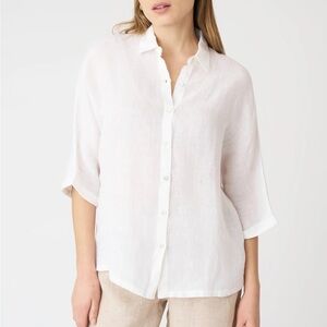 NWOT 120% Lino Designer Elegant White Button-Up Blouse Size 46